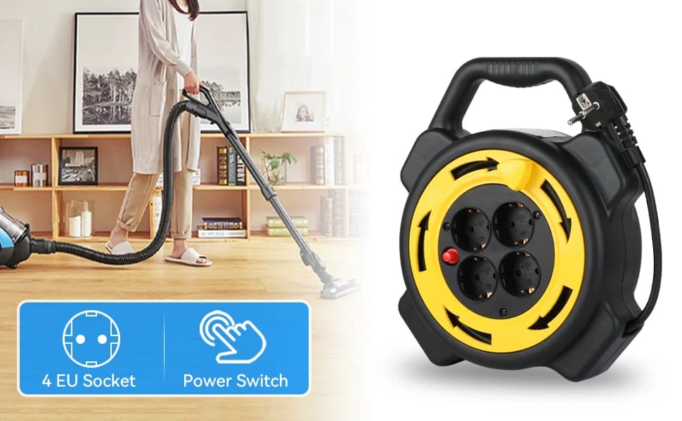 Extension Cord，10M Multi Outlet with 4 Sockets，For Home,Garden，New Small Cable Reel Portable Cable Reel Engineering