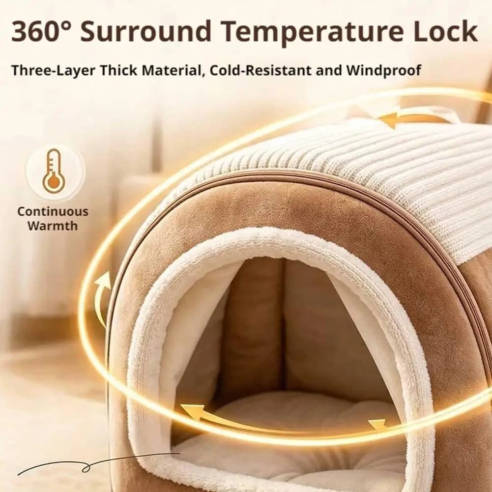 Foldable Pet House Bed with Removable Cushion