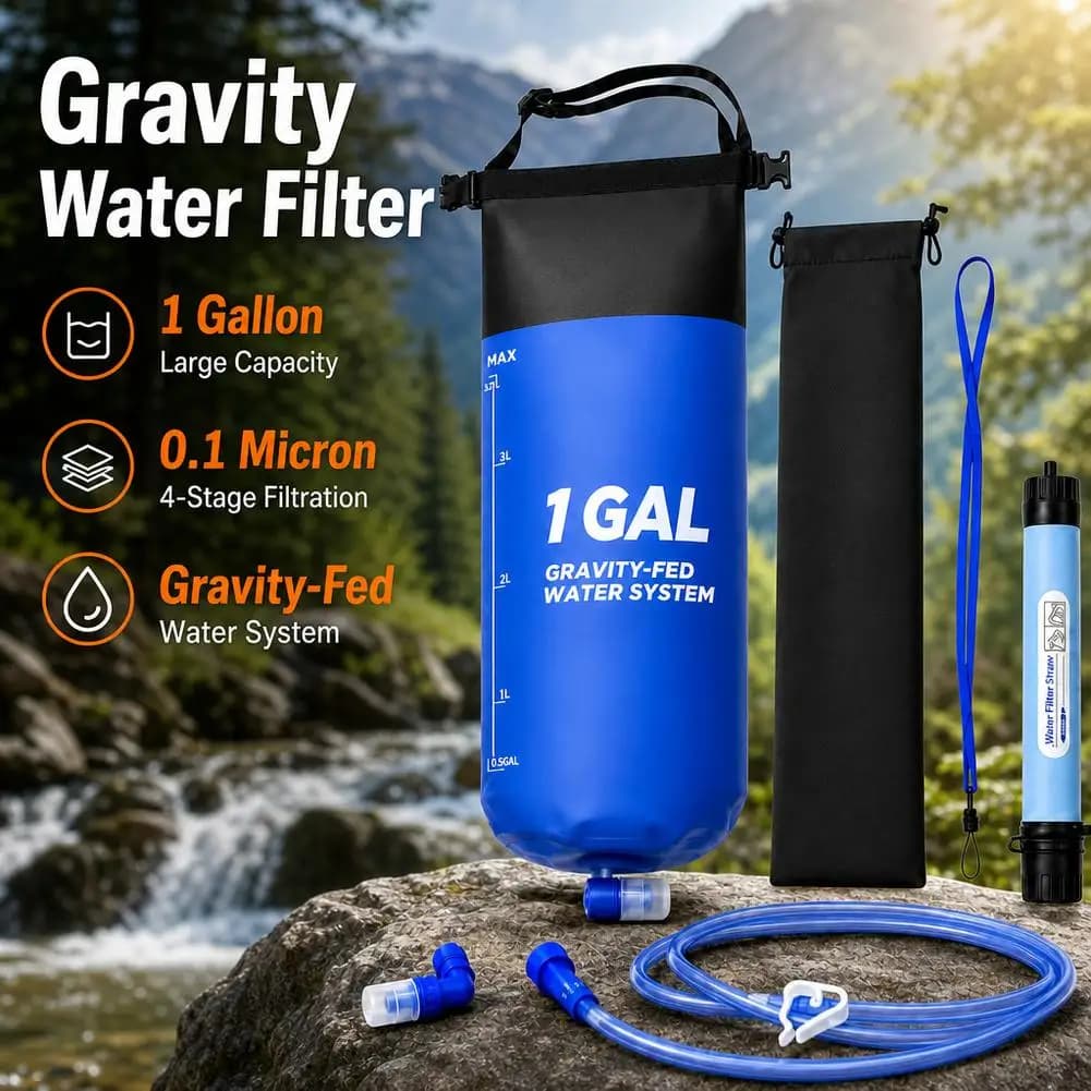 Gravity Water Filter Bag With Straw and Hose