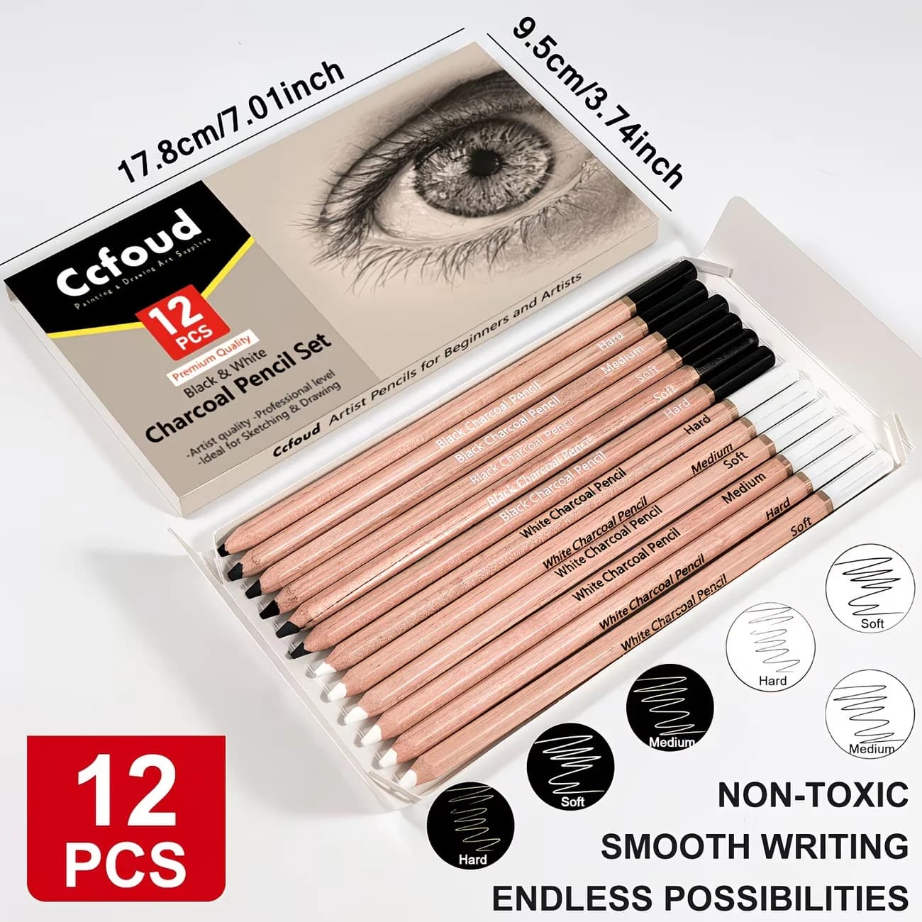Sketching Pencil Set with Charcoal, 12 Pieces