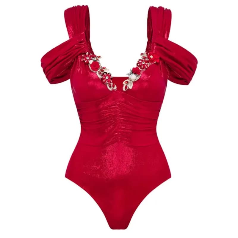 Women's Ruffle Print Bikini Bodysuit With Skirt