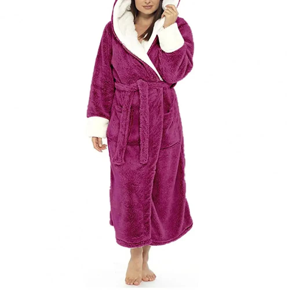 Women's Hooded Plush Fleece Bathrobe