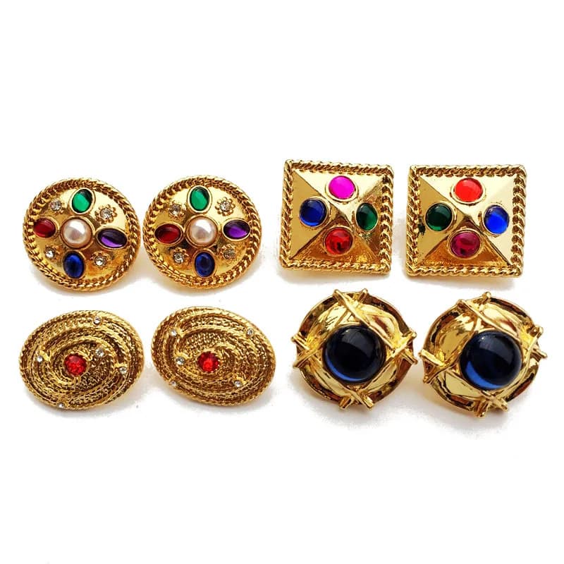Blue and Gold Vintage Stud Earrings