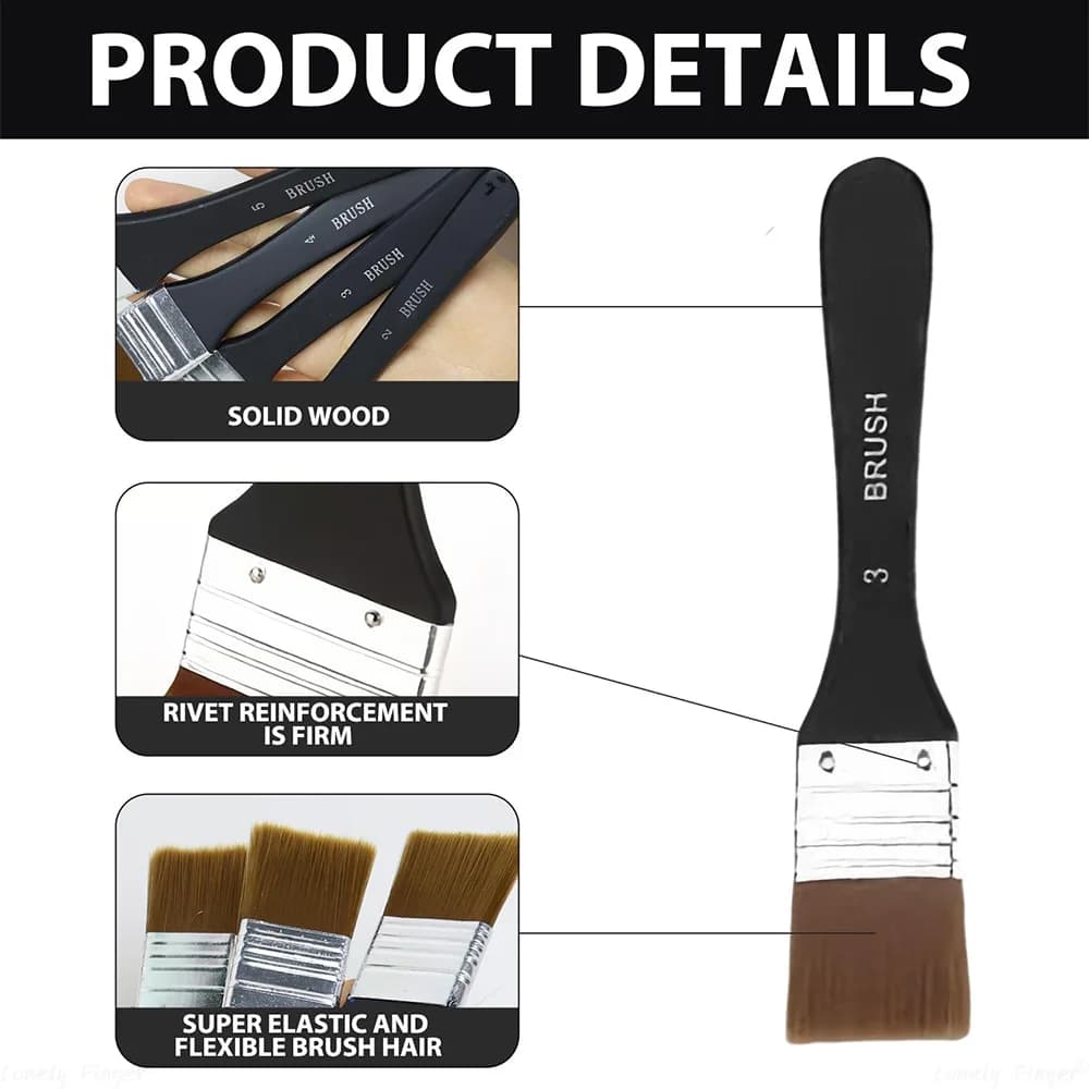 Flat Bright Paint Brushes with Wooden Handle