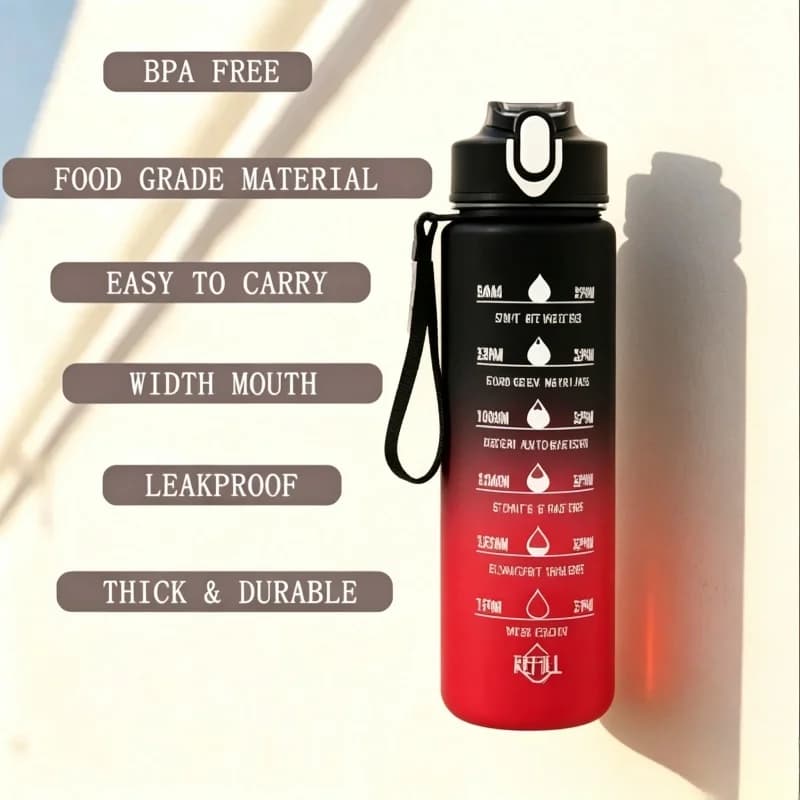 Sports Water Bottle with Time Tracker and Straw