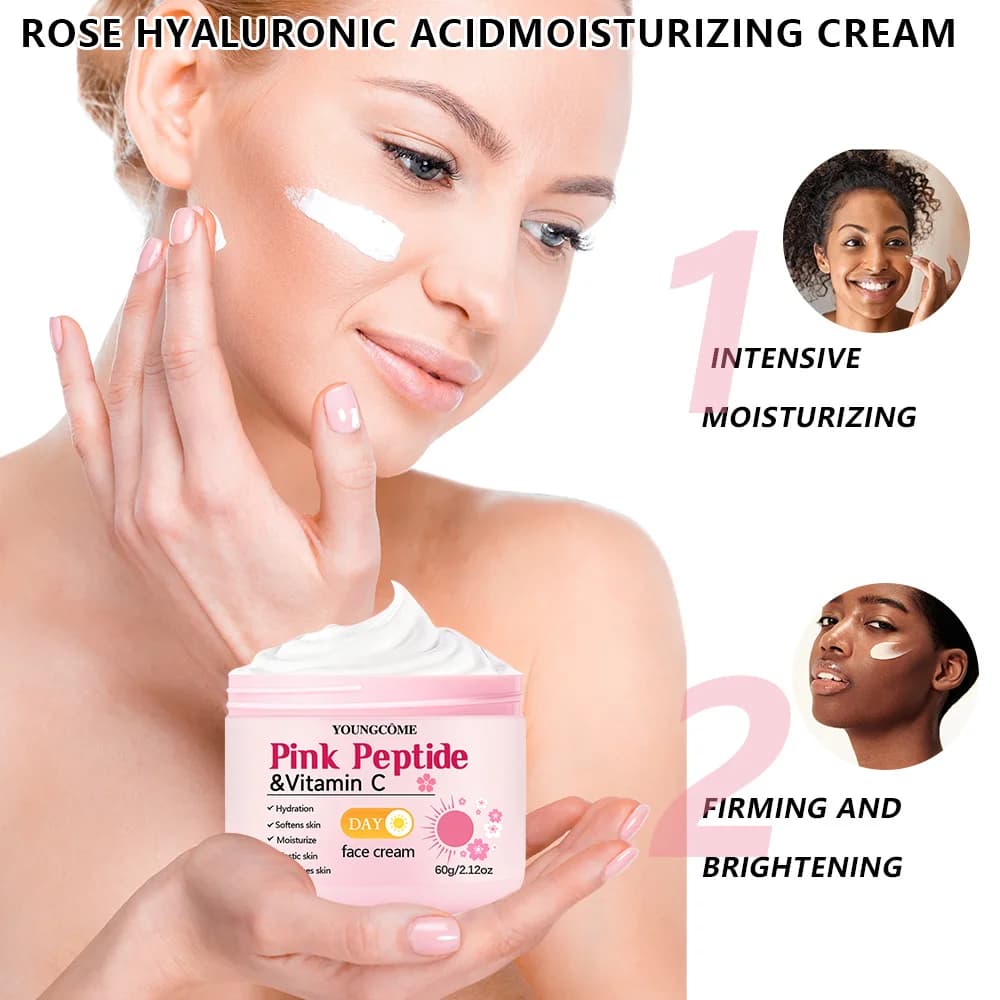 4-Piece Day & Night Skincare Set: Pink Peptide Vitamin C Day Cream + Sakura Retinol Night Cream & Essence for Hydration, Firmnes