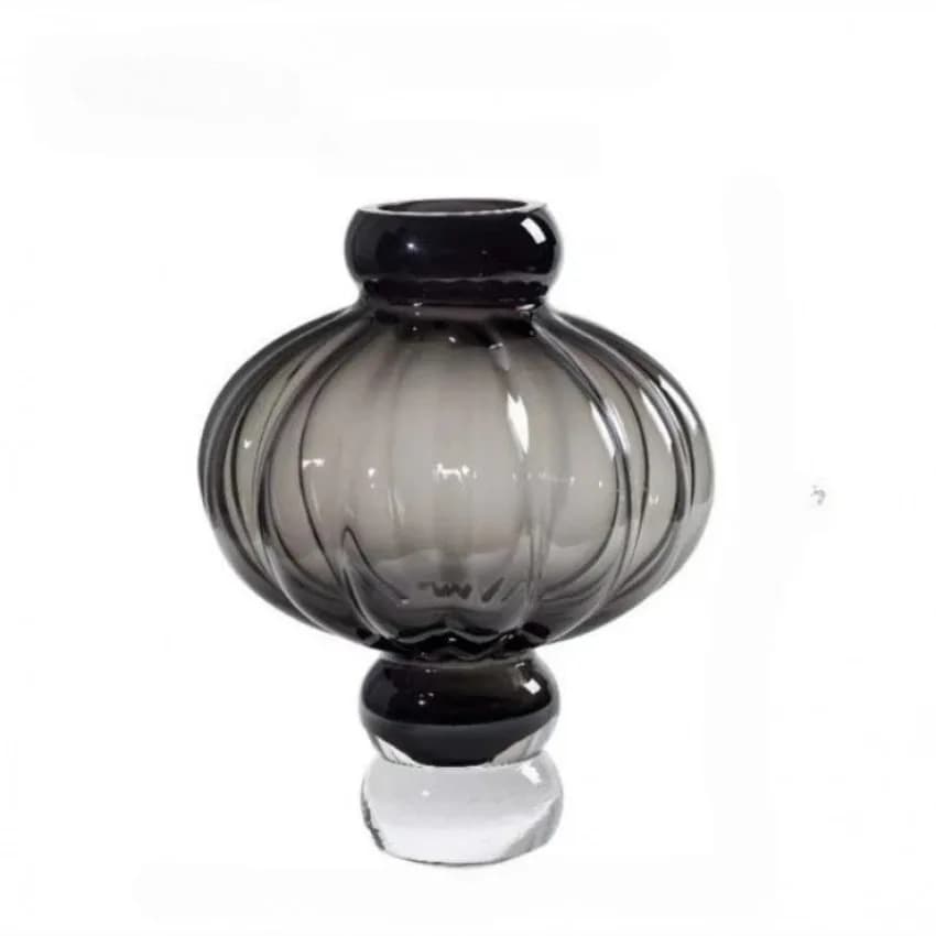 Glass Lantern Vase with Vertical Stripes