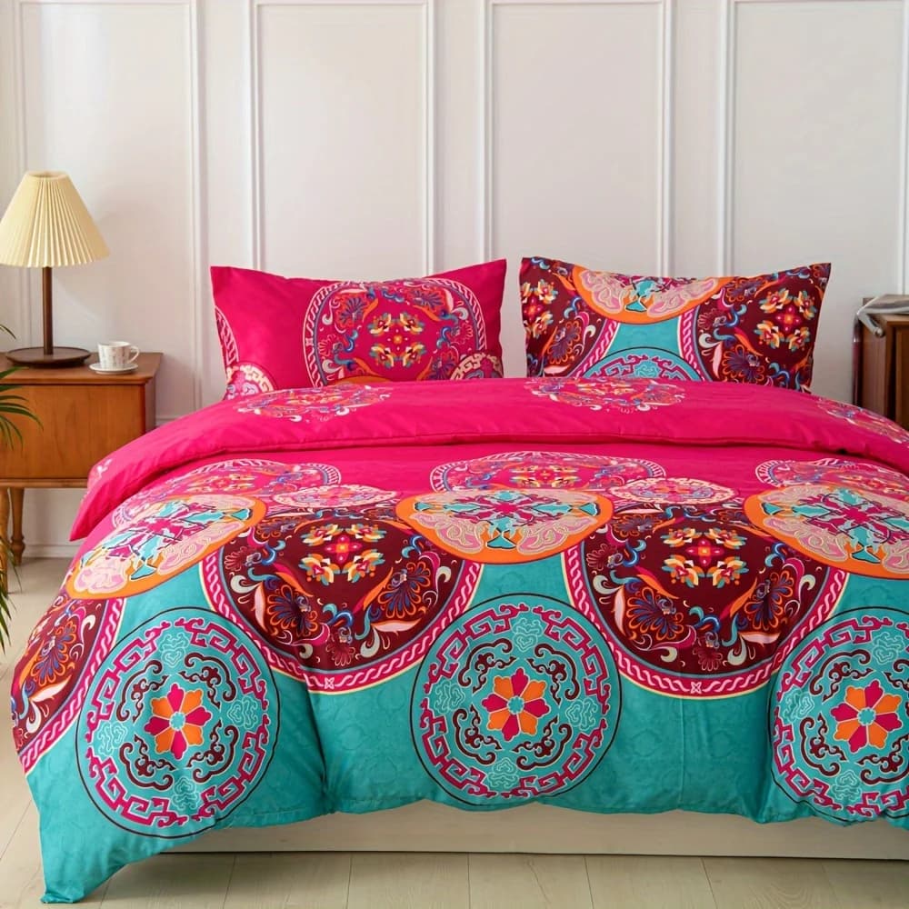 Bohemian Style Bedding Set - 1 Duvet Cover And 2 Pillowcases Included Quirky Boho Bed Linens for a Unique Sleep Experience