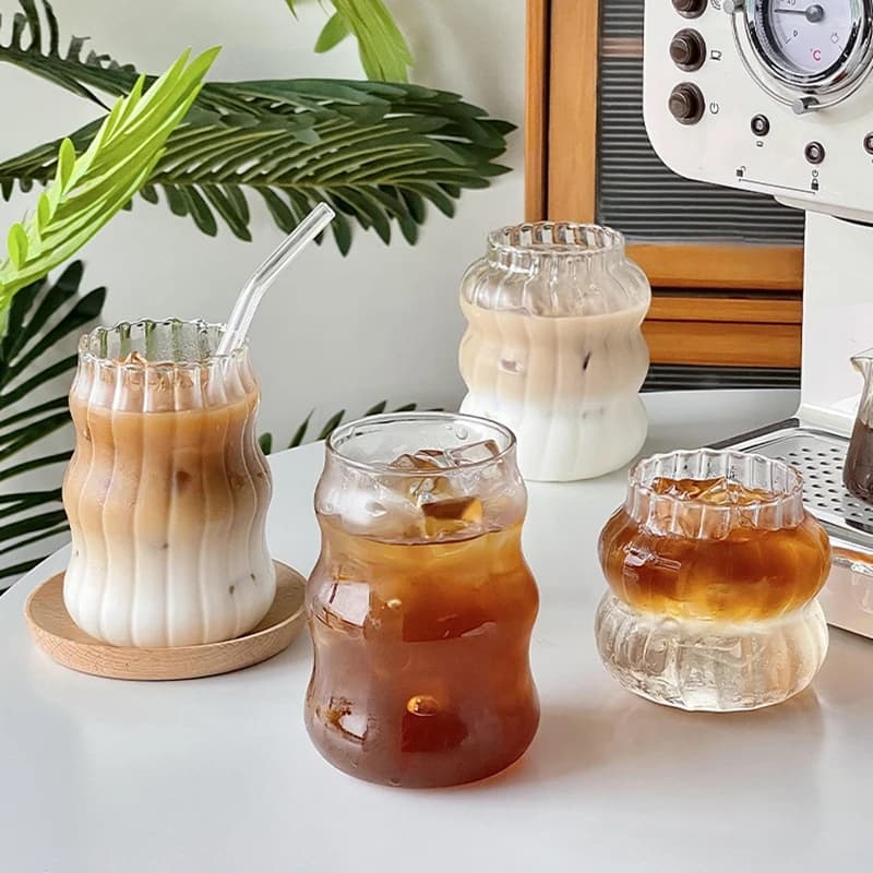 Glass Drinking Cup with Grip Pattern