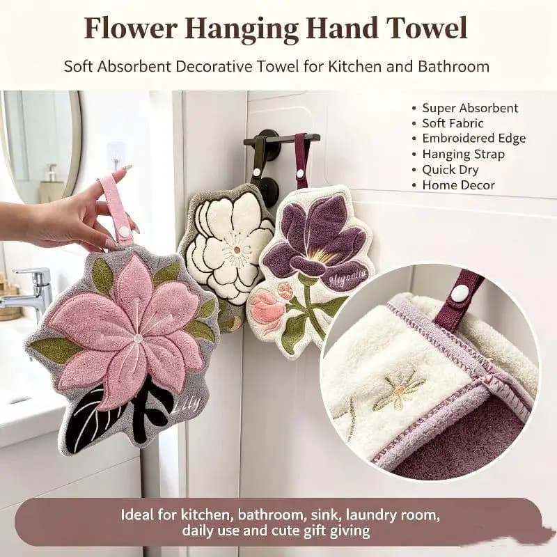 Microfiber Hand Towel with Floral Design
