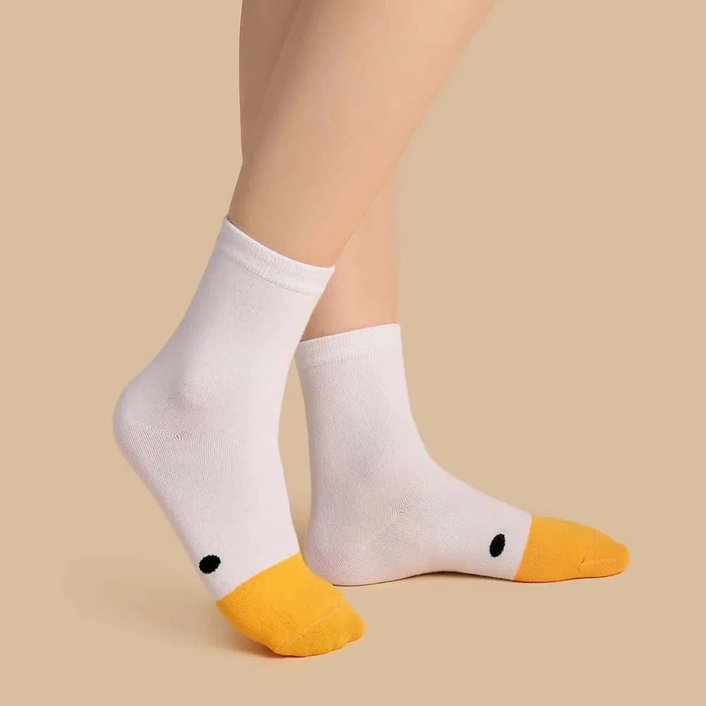 Women's Cotton Cartoon Duck Print Socks White