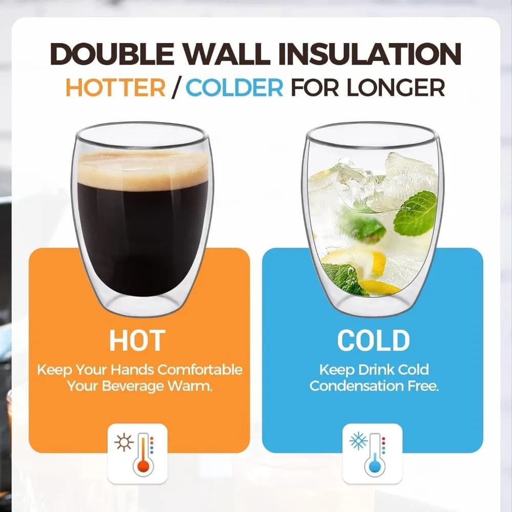 Double Wall Glass Coffee Mugs Set of 6