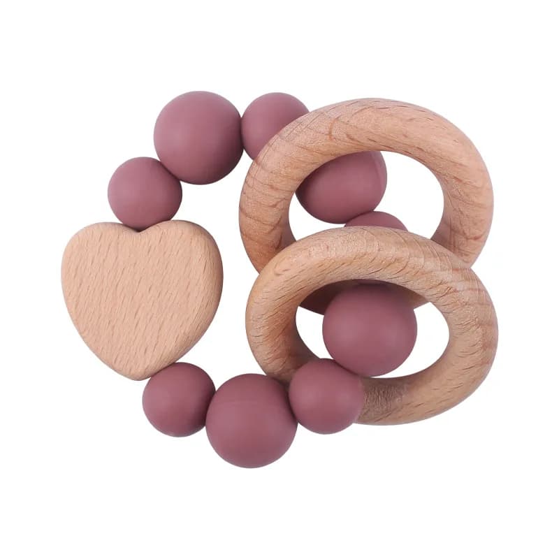 New Baby Products Made of Beech Cartoon Love Soothe Baby Silicone Bite Grinding Beech Wood Toys Baby Accessories Bebes Teether