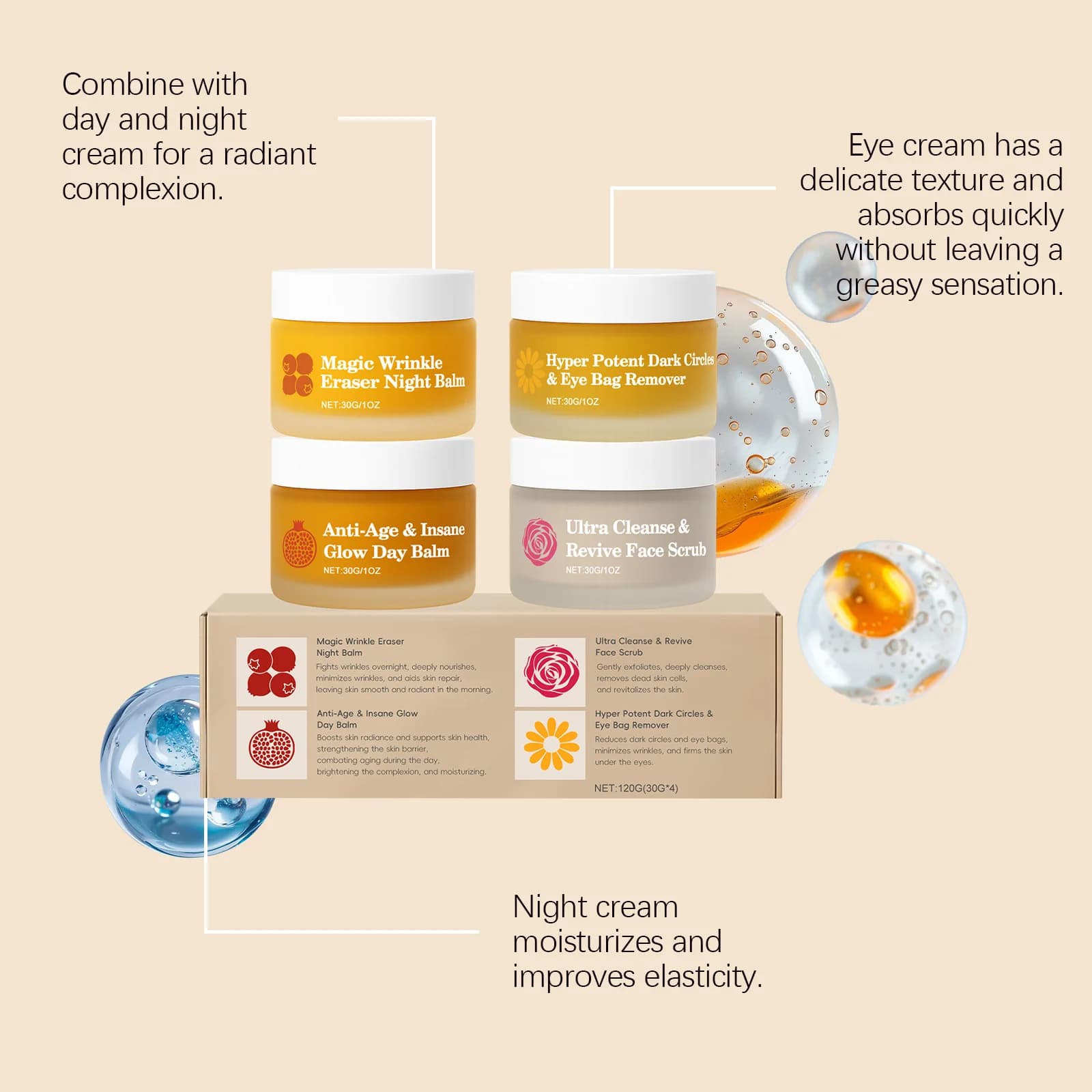 Skincare Set Face Day Night Cream Moisturizing Firming Eye Cream Facial Scrub Exfoliating Nourishing Hydrating Beauty Gift Kit