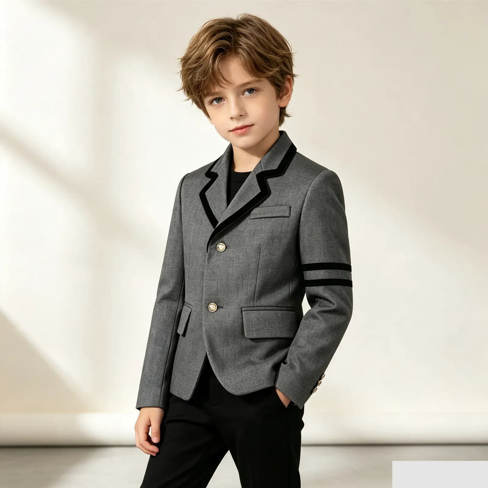Kids School Uniform Blazer With Lapel Collar