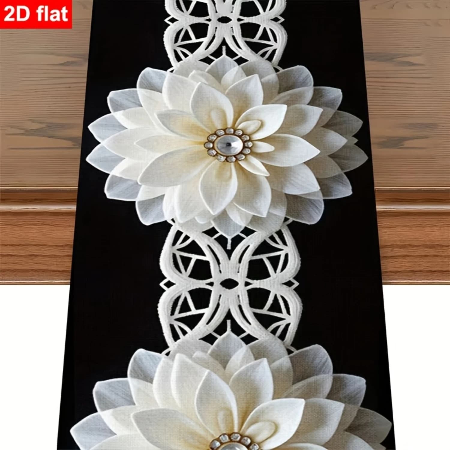 White Floral Linen Table Runner