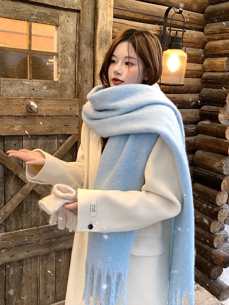 Winter Cashmere Wrap Scarf with Tassels