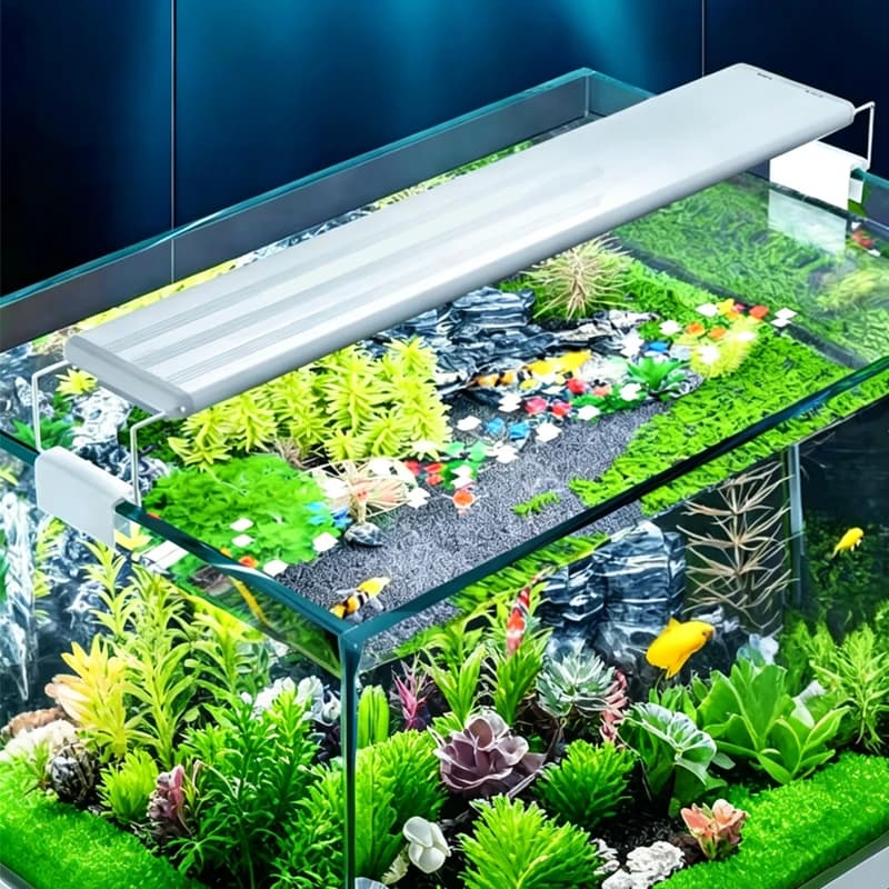 Aquarium LED Fish Tank Light, 3 Color Full Spectrum Adjustable Water Plant Lamp, Telescopic Clip-On Light for 18-75cm Aquariums