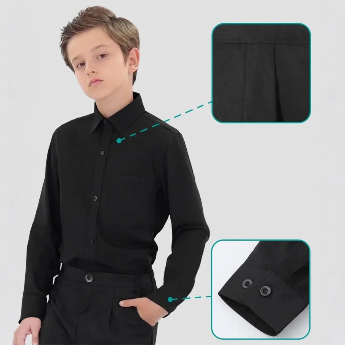 Boys Black Dress Shirt for School and Formal Events