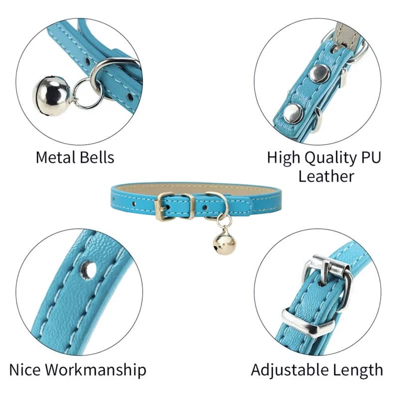 Adjustable PU Leather Cat Collar with Metal Buckle