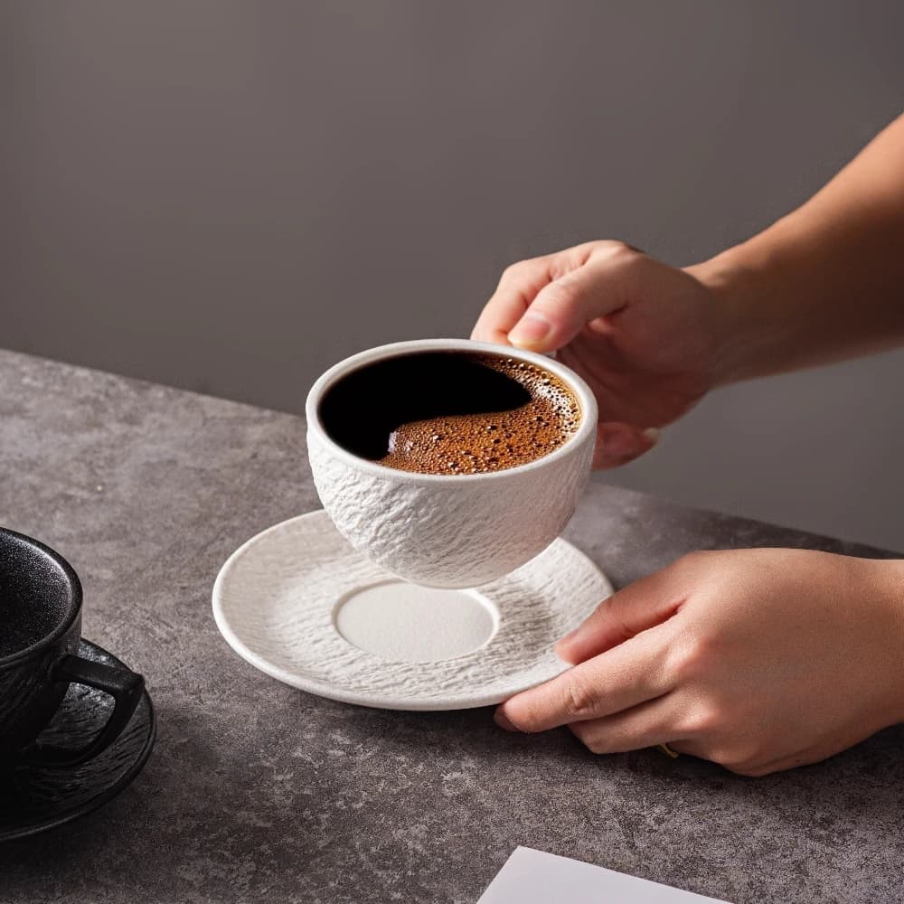 Ceramic Coffee Mug Set with Saucers