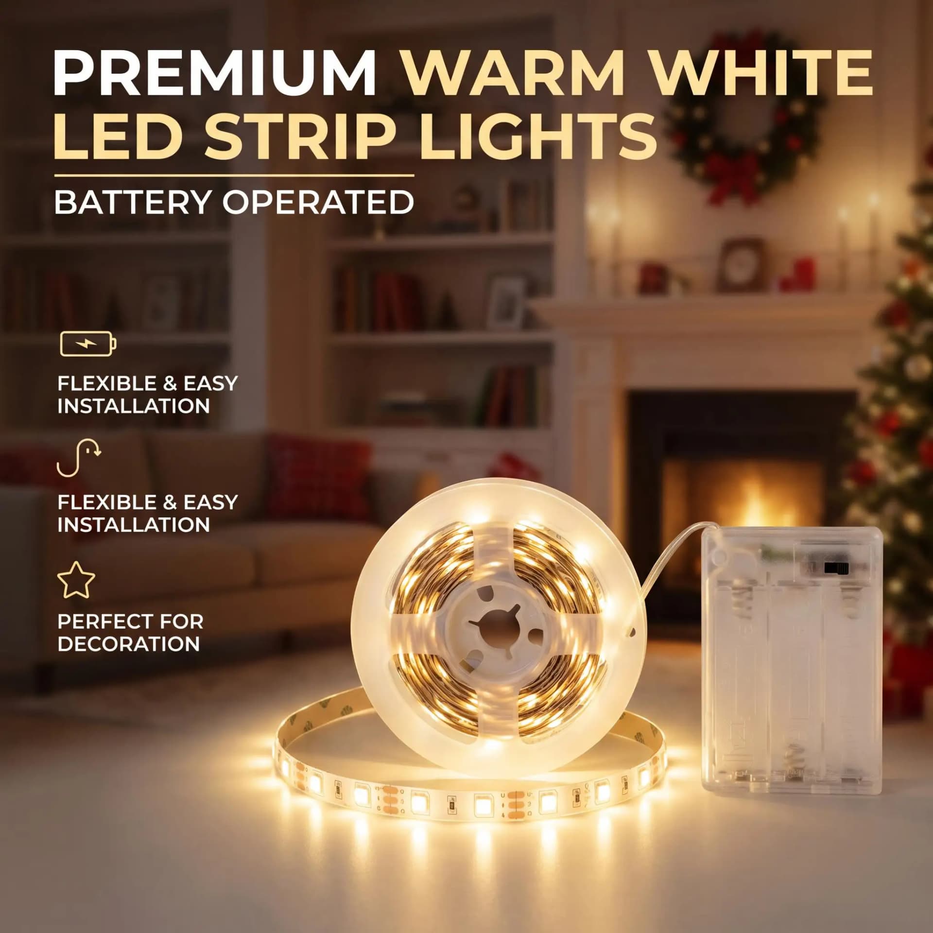 2835 LED light strip, battery powered, easy to install. Suitable for cabinets, entryways, staircases, and holiday decorations.