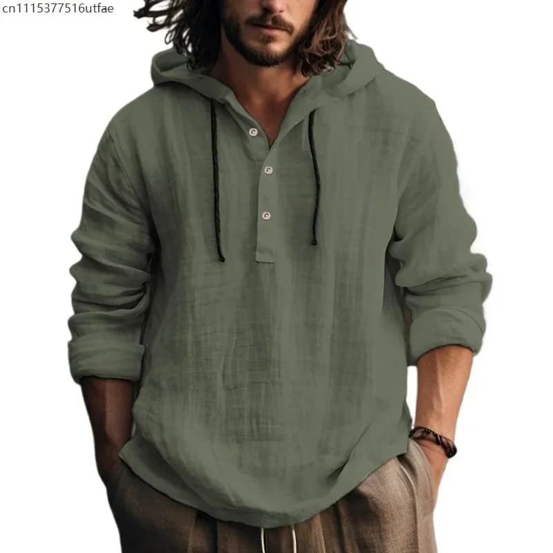 Men's Casual Linen Blend Hoodie Shirt