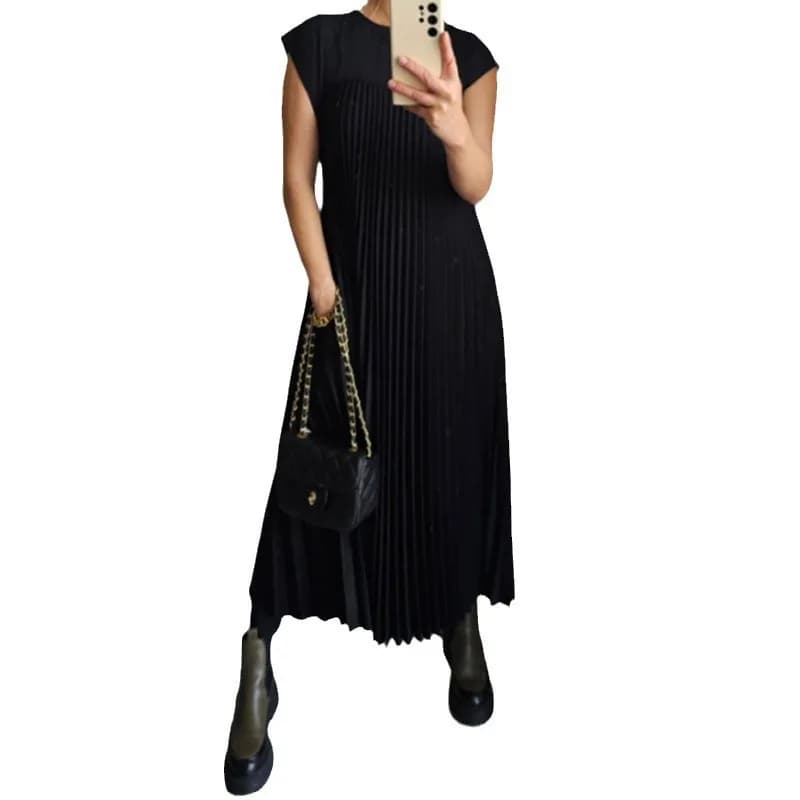 Women Dresses 2026 New fashion casual round-neck sleeveless pleated dress autumn spring women's clothing vestidoes