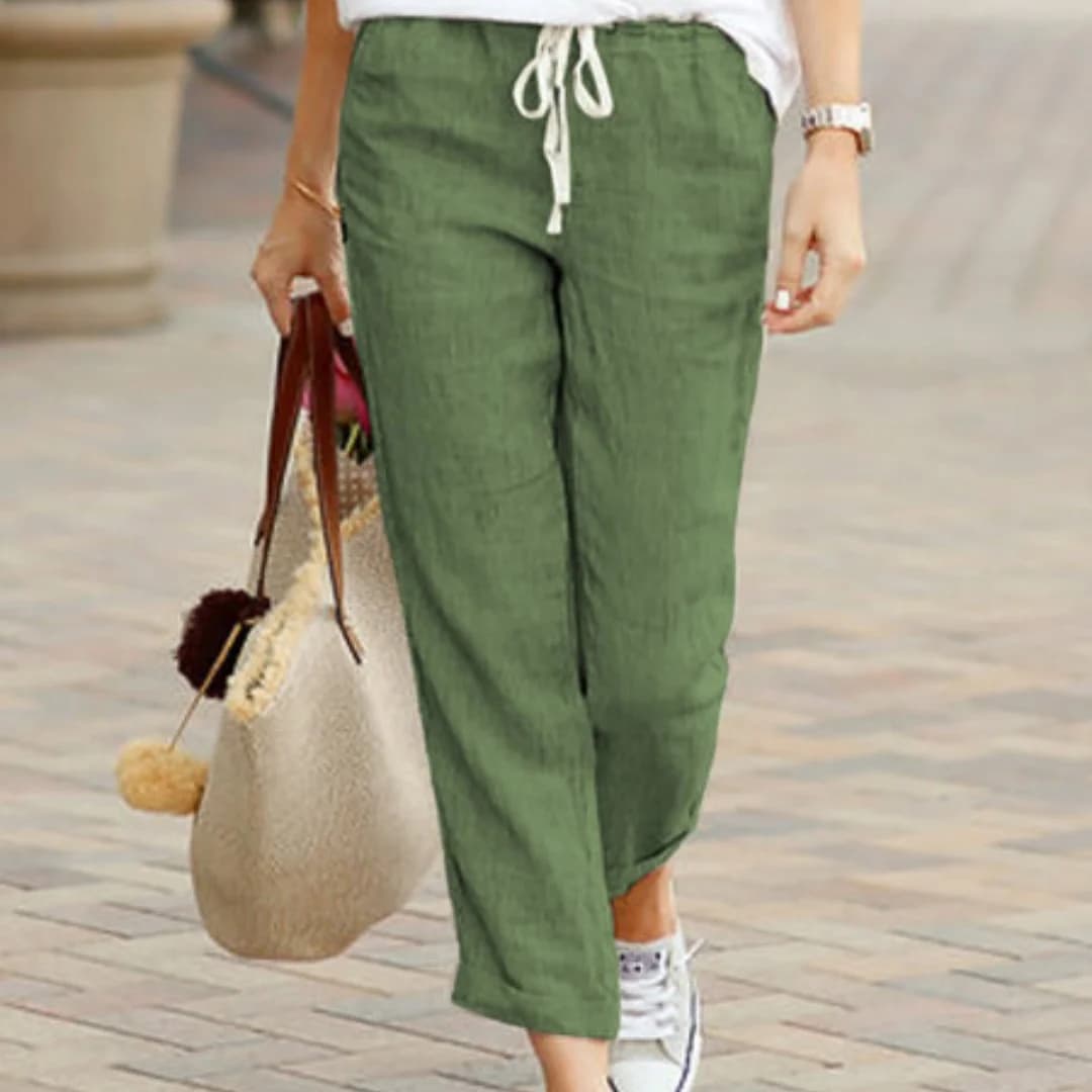 Khaki Cropped Straight Leg Pants