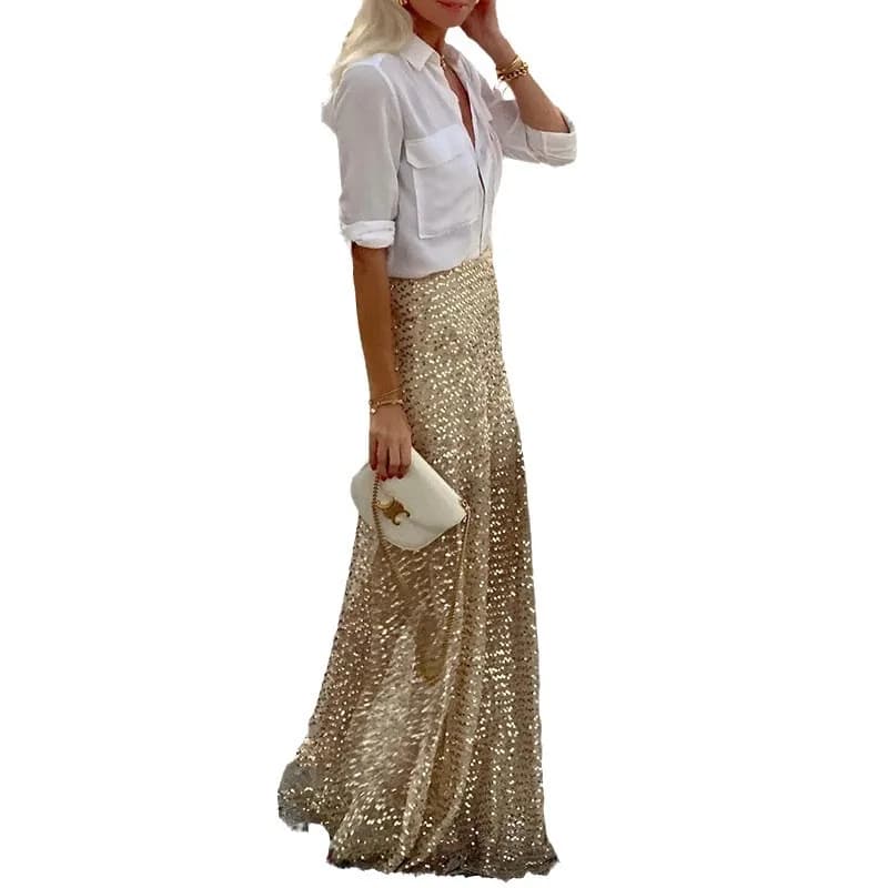 Sequined Floor-Length Casual Skirt