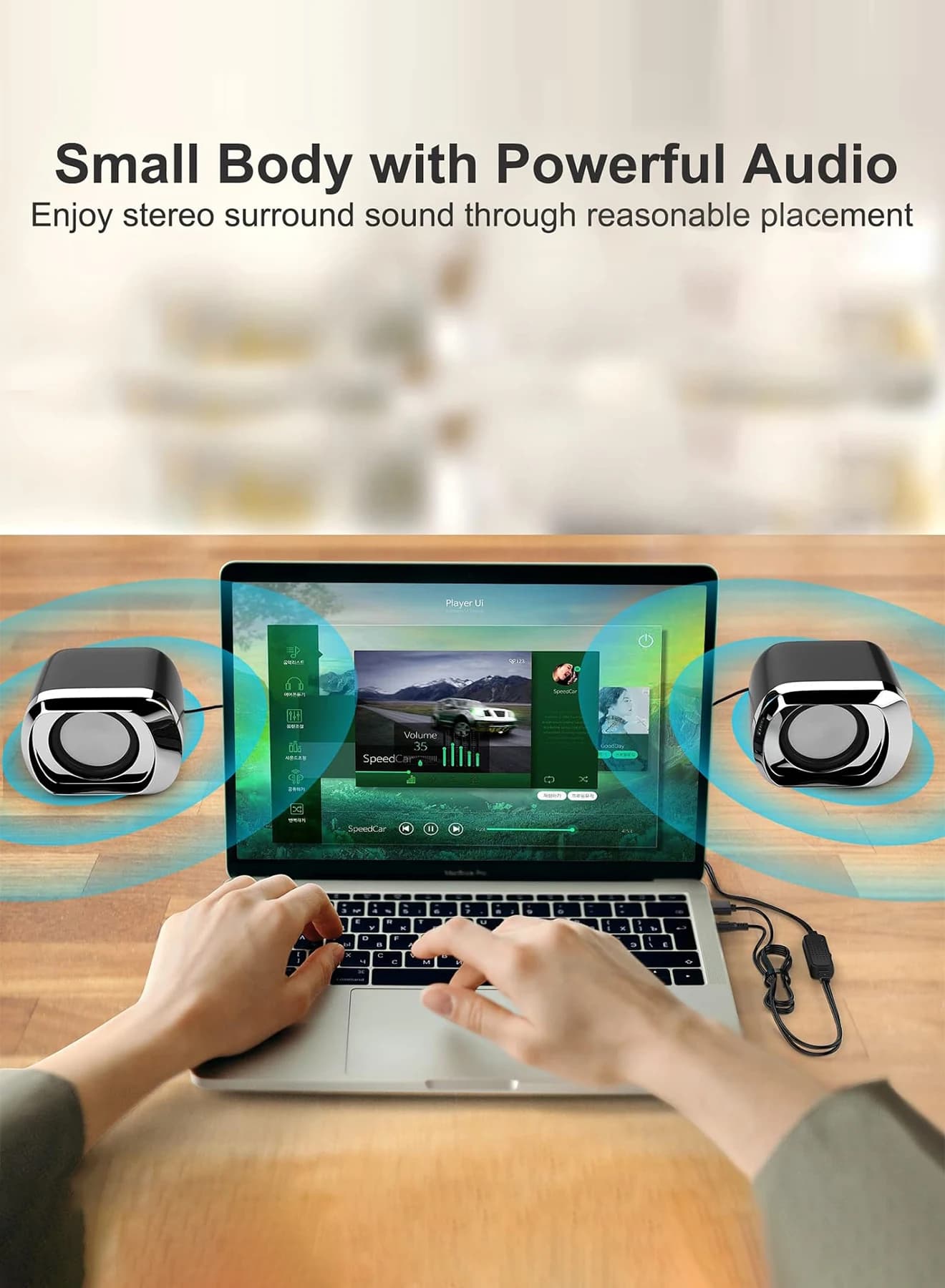 Compact Dual-Drive Desktop Speaker with Volume Control