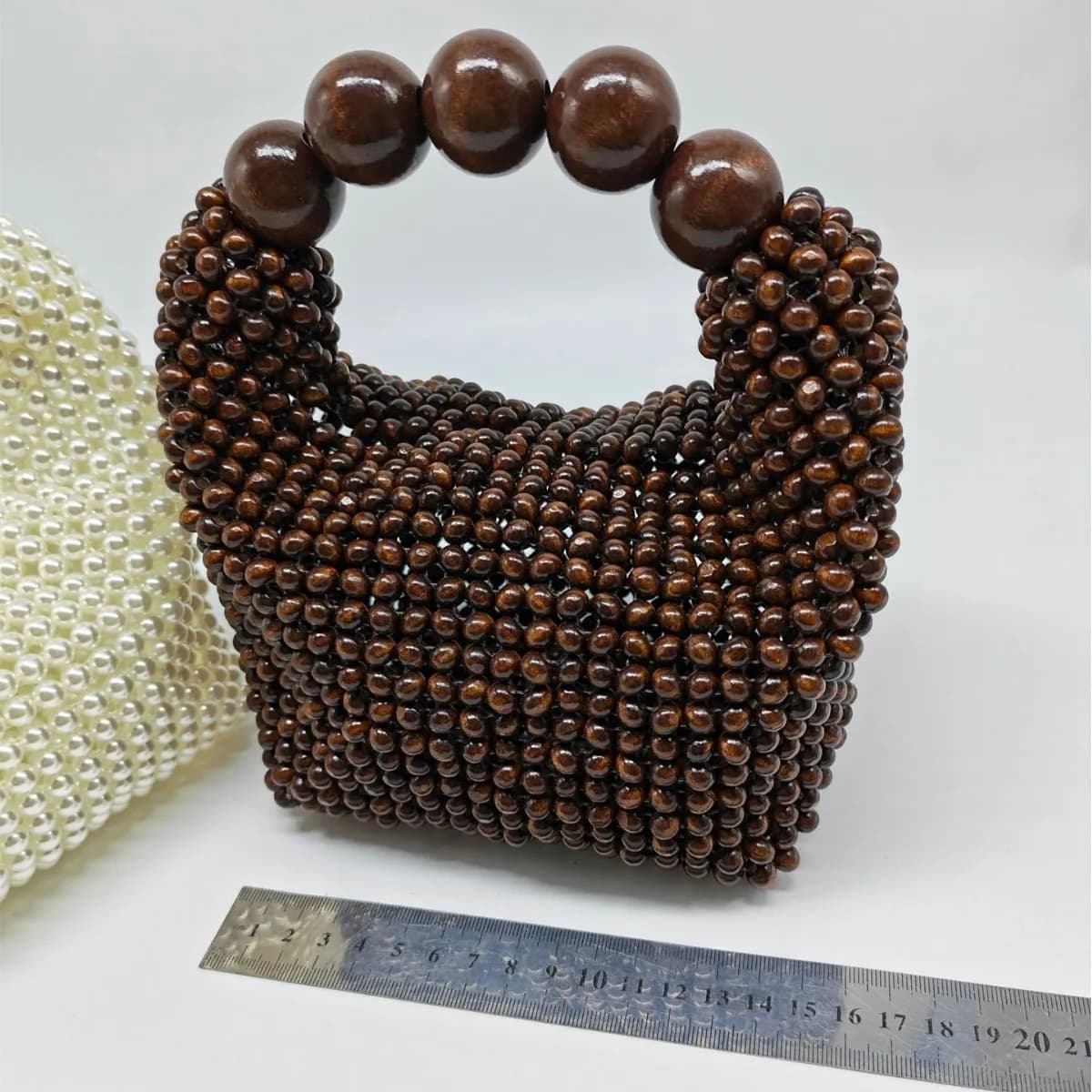 Handmade Beaded Handbag For Women Wooden Bead Bucket Bag Evening Bag Shoulder Bag Beaded Shoulder Bag Female Beach Bag