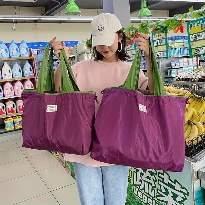 Foldable Reusable Shopping Bag with Drawstring