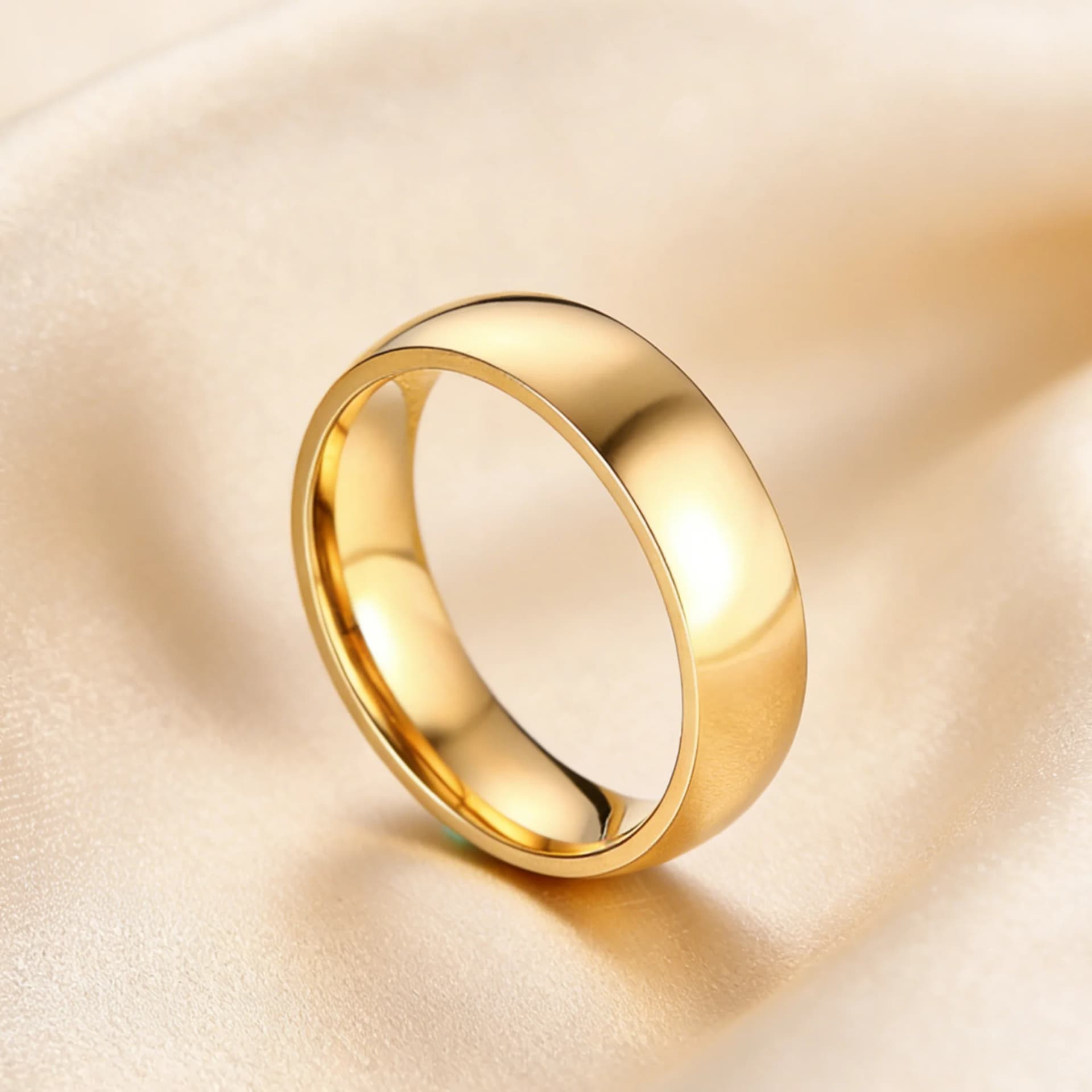 Gold-Tone Stainless Steel Wedding Band Ring