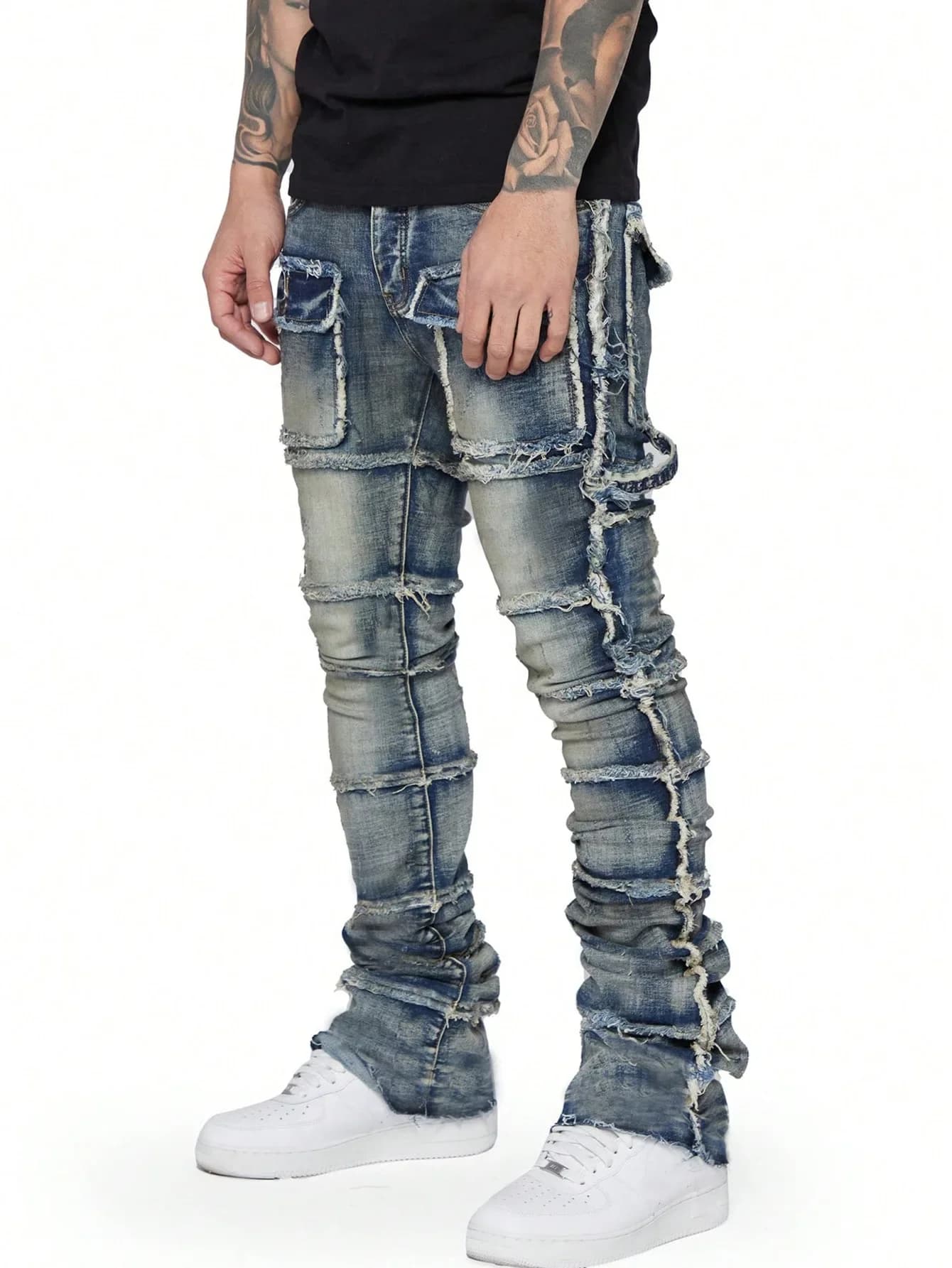 Men's Workwear Jeans with Elastic and Patches