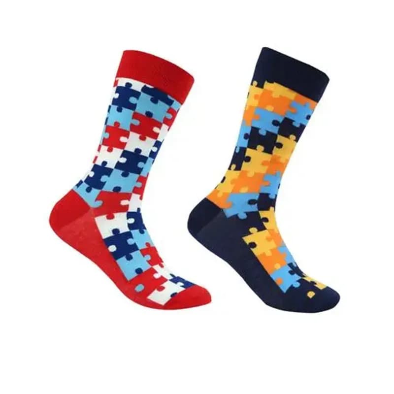 Puzzle Pattern Cotton Crew Socks