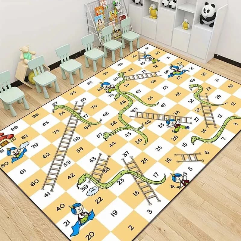 Kids Game Pattern Floor Mat Various Styles with Snakes Ladders Alphabet and Space Themes NonSlip Rug for Children's Room Decor