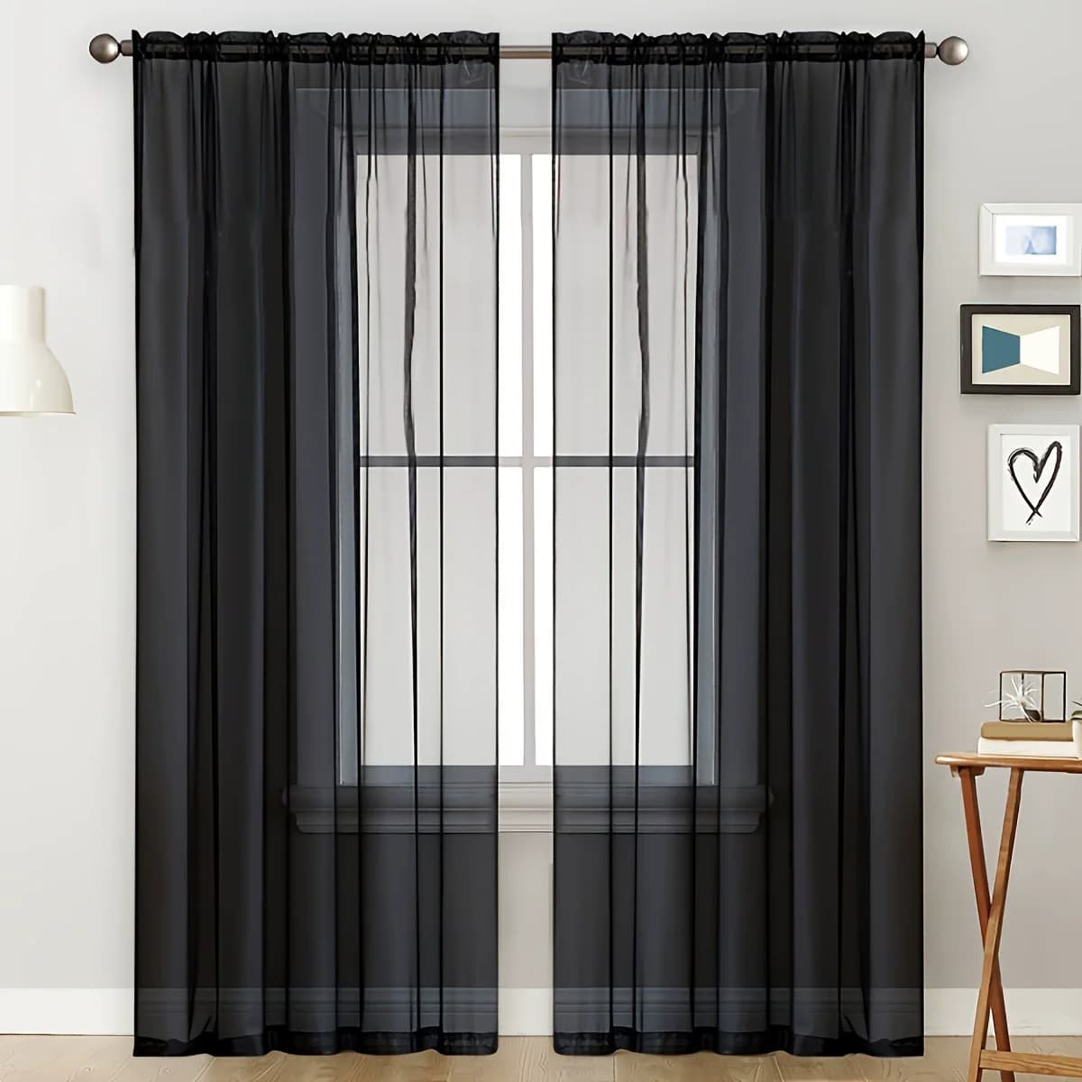 Sheer White Curtains, 2 Panels