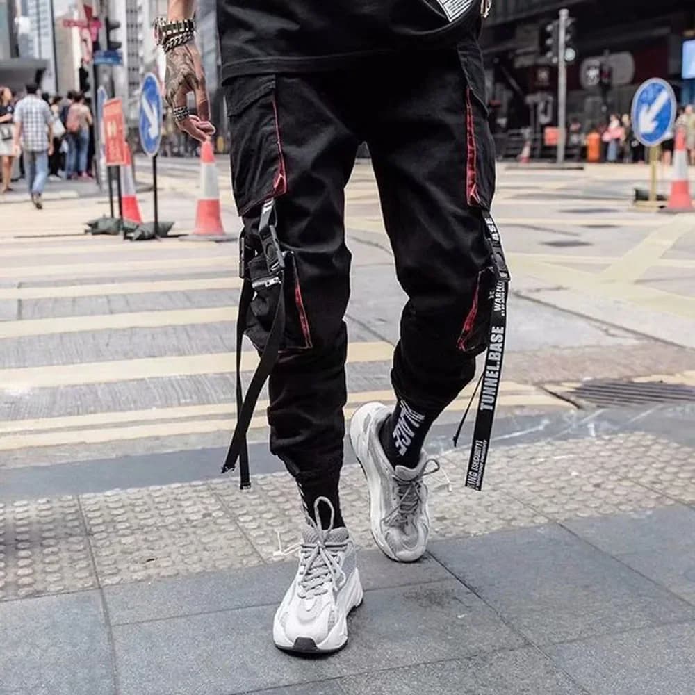 Men's Cargo Jogger Pants with Ribbons
