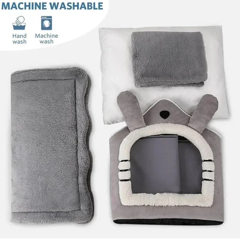 Warm Enclosed Pet Bed Tent with Washable Cushion