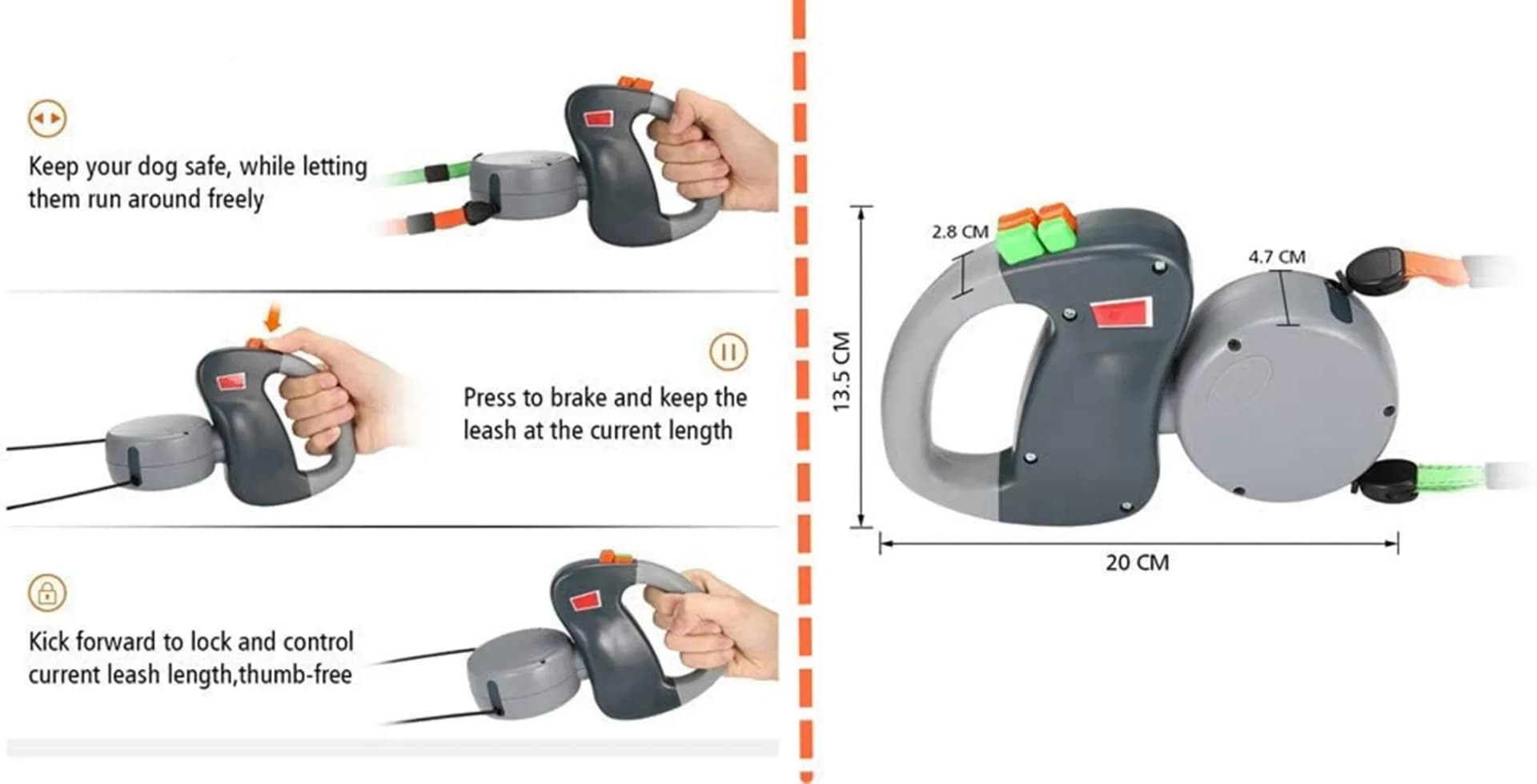 Dual Line Retractable Dog Leash 3M