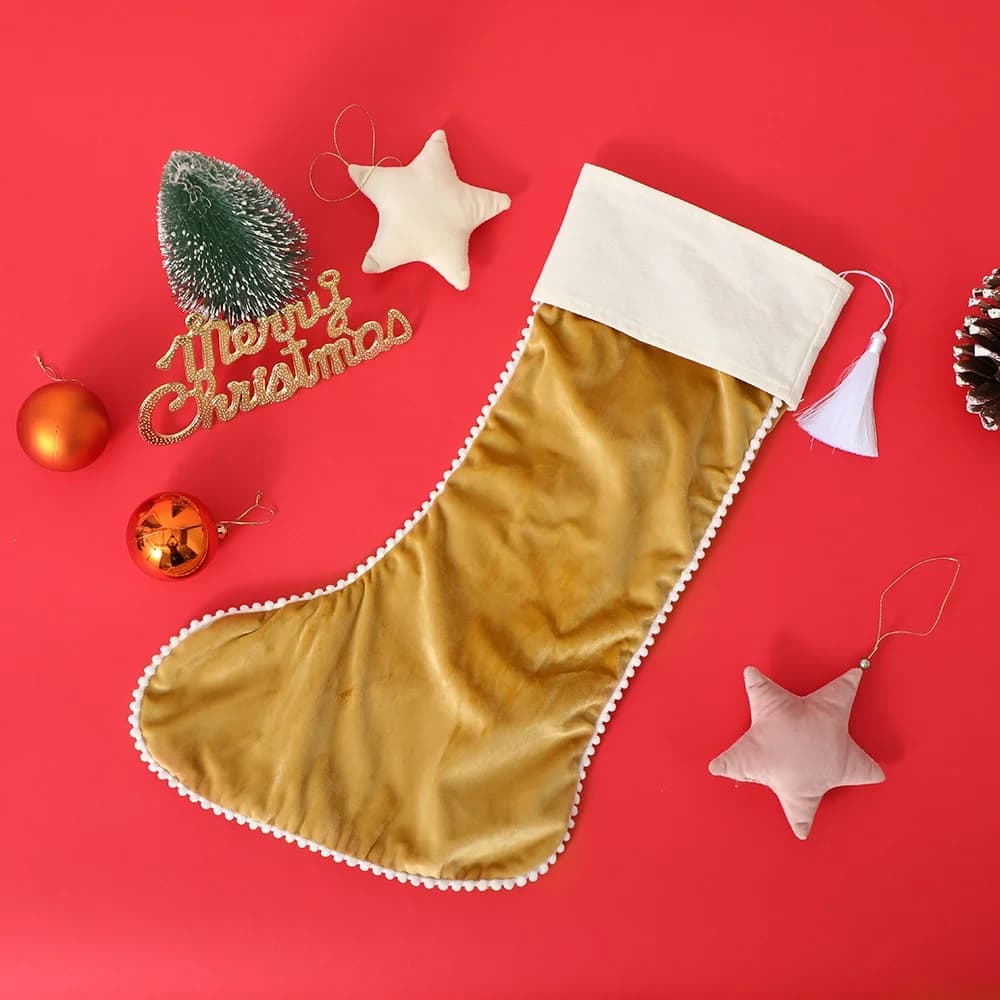 Velvet Christmas Stockings with Pom Trim
