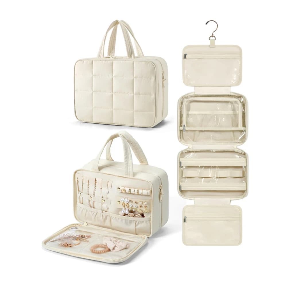 Toiletry Bag, Portable Hanging Storage Pouch with Hook, for Travel-Size Shampoo, Hairbrush Sets & Makeup Accessories