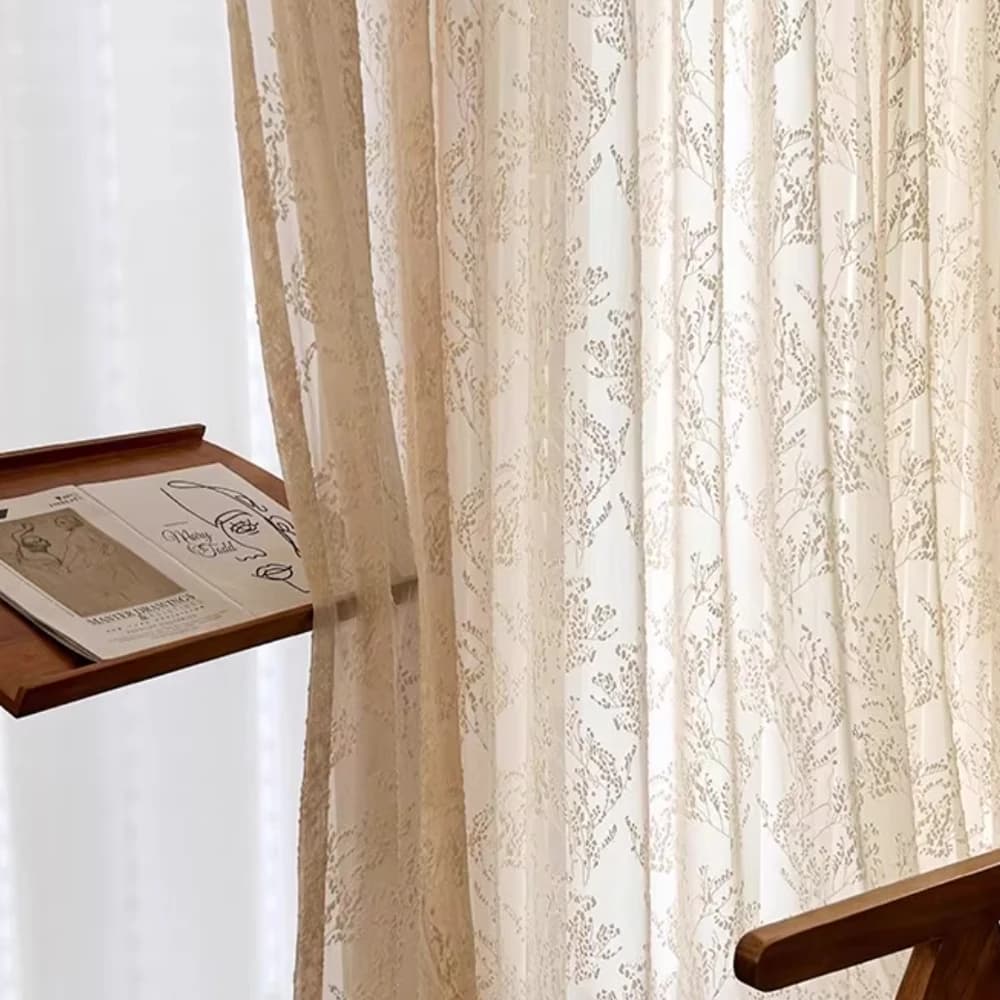 French Lace Embroidered Sheer Curtain Panel