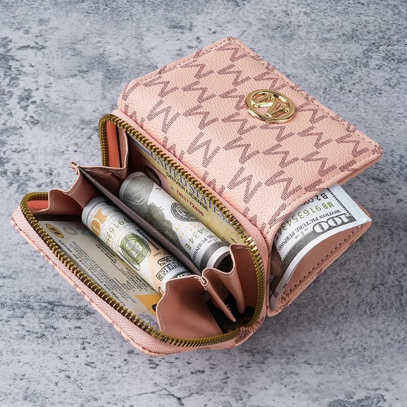 New style women's wallet, short, European and American PU high-end coin purse, printed, multi-card slots, small wallet, money cl