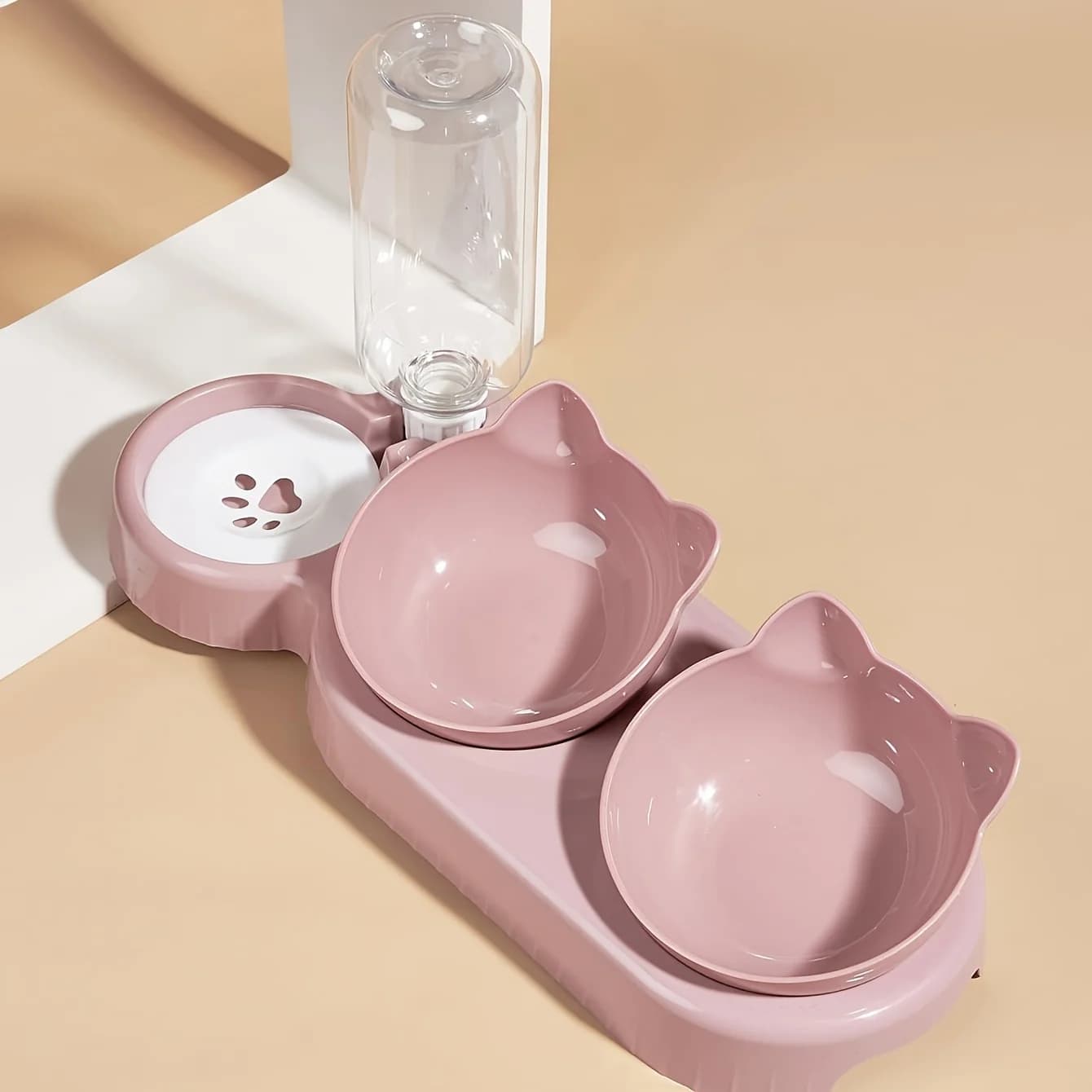 3-in-1 Tilted Cat Food and Water Bowl Set