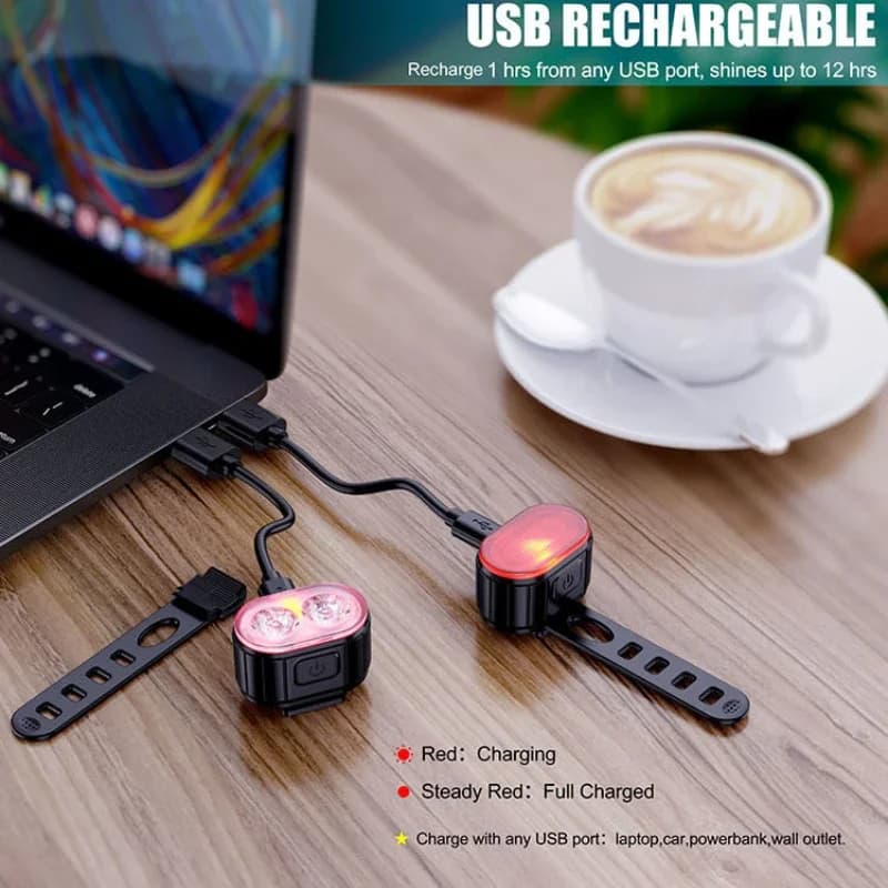 Cycling Bicycle USB Rechargeable LED Light Set