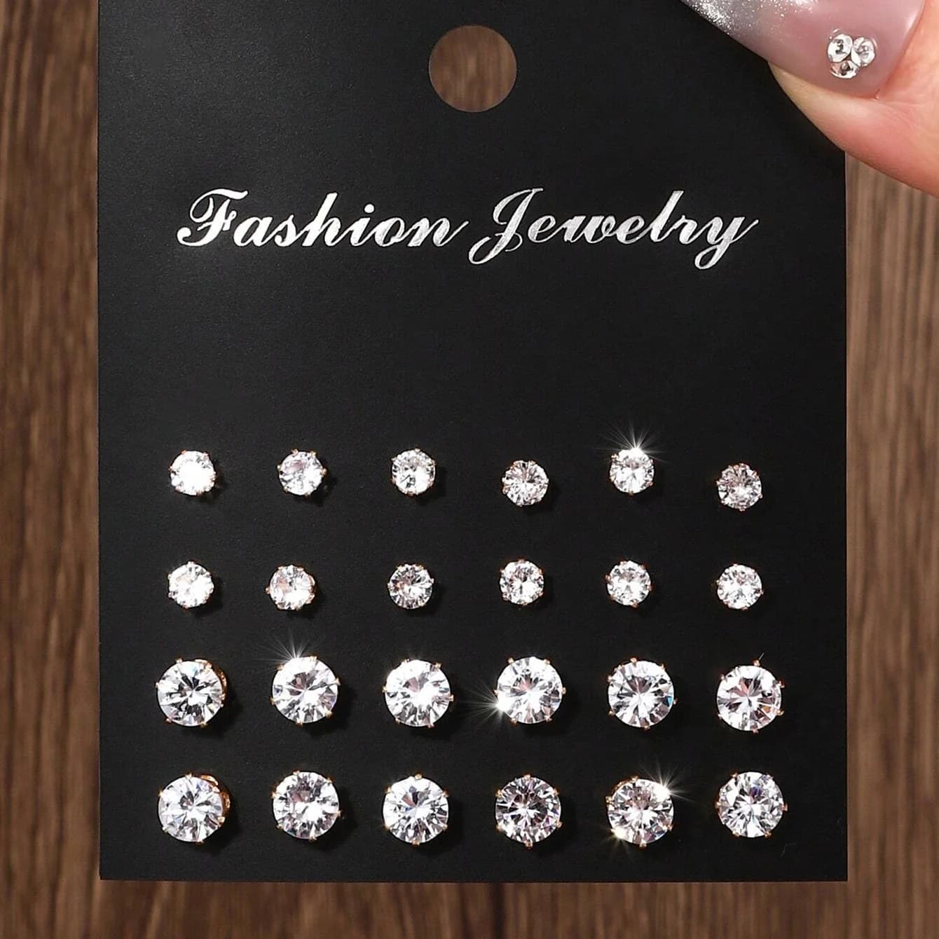 Zirconia Stud Earrings Set, 12 Pairs