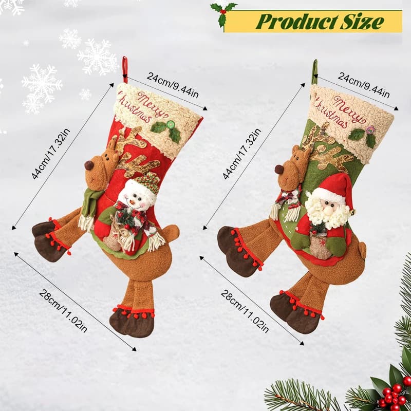 Plush Christmas Stocking with Santa and Reindeer