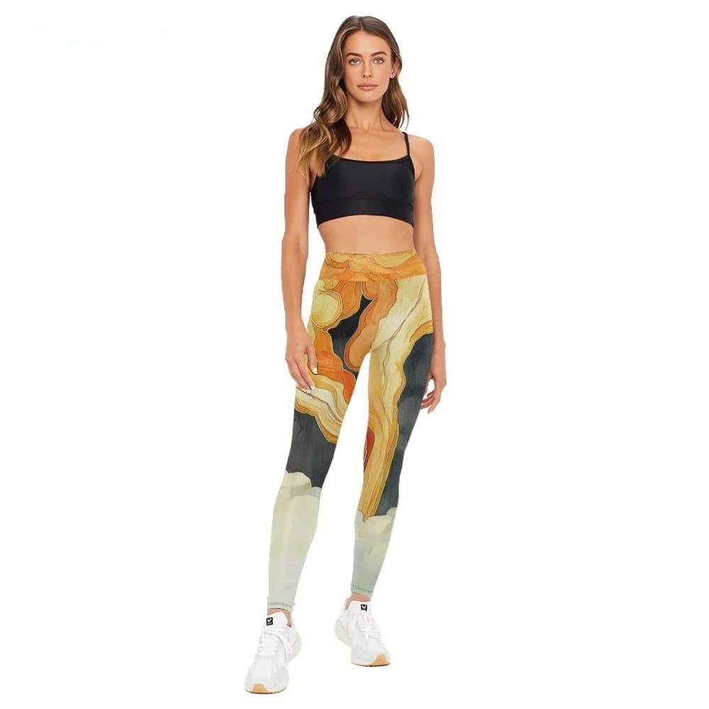 High Waist Yoga Pants Abstract Art Fluid Printed Naked Feel All Season Leggings Slimming Workout Tights Trendy Fitness Bottoms